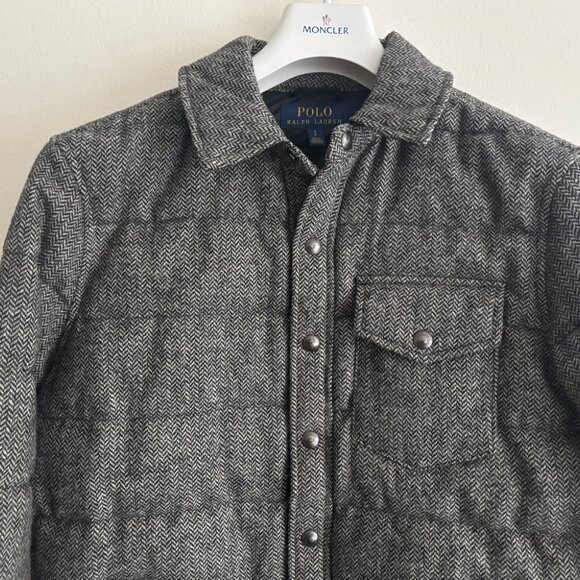 BNWOT Polo Ralph Lauren Wool Herringbone 750 Down Puffer Overshirt/Jacket -Small - Picture 2 of 14